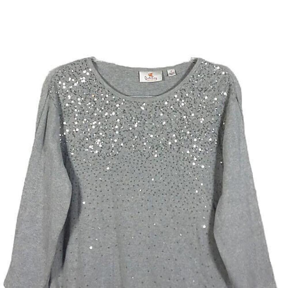 Quacker Factory Top Size M Gray Mini Sequin Bling… - image 3